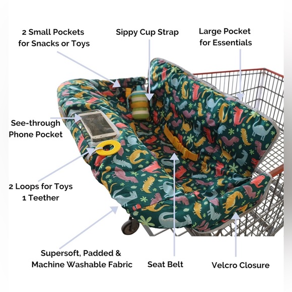 High chair and shopping card cover for kids/babies. Multicolored dinosaurs - Picture 12 of 13